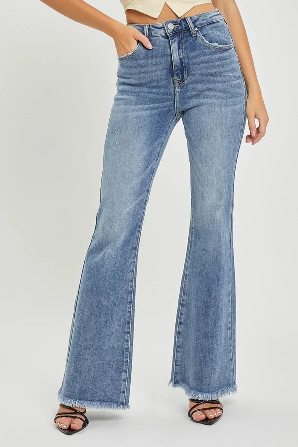 Risen Frayed Hem Flare Jean